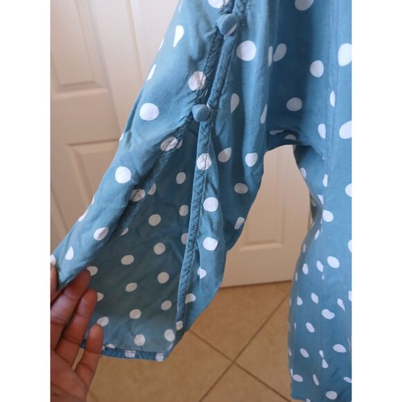 Maeve By Anthropologie Braxton Polka Dot Flutter Sleeve Blouse Small Teal White‎ - Picture 5 of 15
